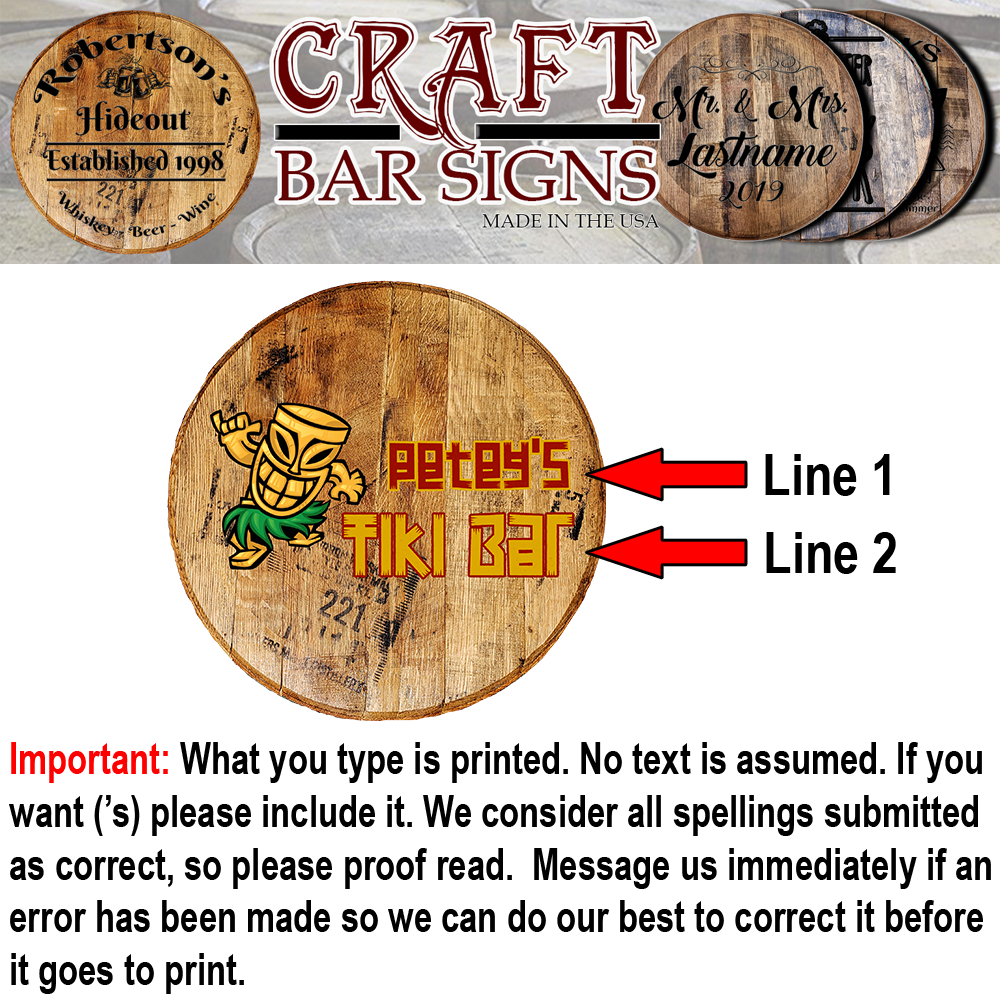 Tiki Bar Shakka Monster Hawaii - Custom Barrel Head Bar Sign - Craft Bar Signs