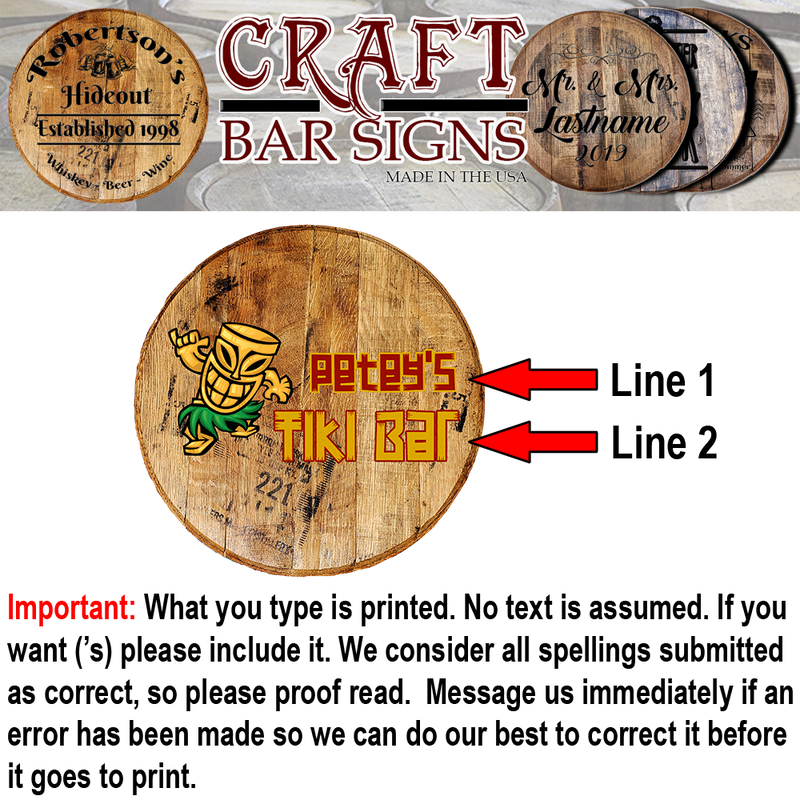 Tiki Bar Shakka Monster Hawaii - Custom Barrel Head Bar Sign - Craft Bar Signs