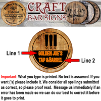 Tap & Barrel Beer Keg Tap Handles - Custom Barrel Head Bar Sign - Craft Bar Signs