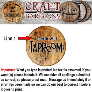 Craft Bar Signs | Crooked Smile Taproom Country Personalized Bar Sign - Personalization Guide