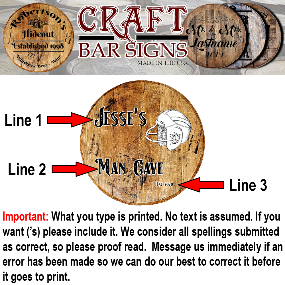 Man Cave Retro Football Helmet - Custom Barrel Head Bar Sign - Craft Bar Signs