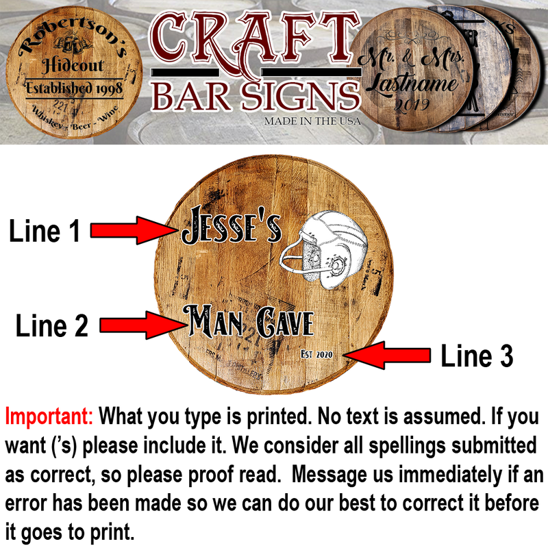 Man Cave Retro Football Helmet - Custom Barrel Head Bar Sign - Craft Bar Signs