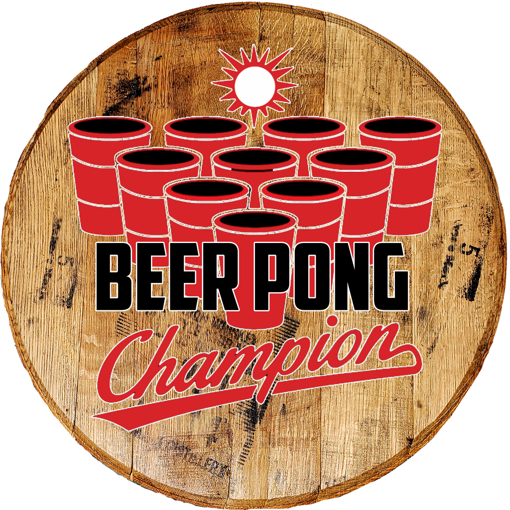 Beer Pong Champion Retro - Custom Barrel Head Bar Sign - Craft Bar Signs
