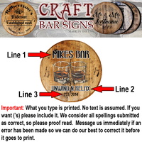 Whiskey Glasses Unwind & Relax Classy - Custom Barrel Head Bar Sign - Craft Bar Signs