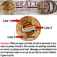 Craft Bar Signs | Barrel Ice Cold Beer Personalized Man Cave Bar Sign - Personalization Guide