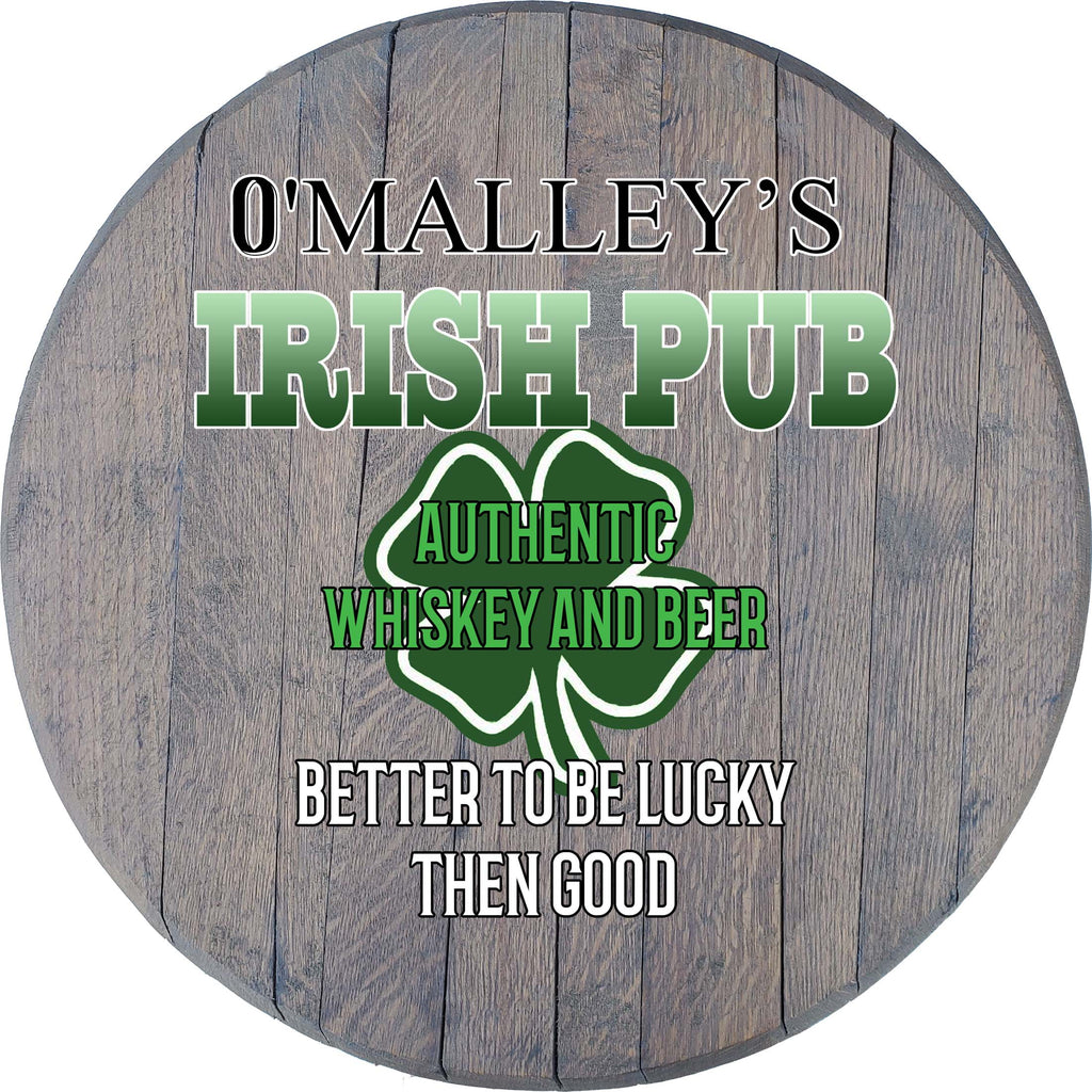 Craft Bar Signs | Irish Pub Shamrock Personalized Irish Bar Sign - Gray