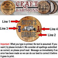 Craft Bar Signs | Hotrod Garage Personalized Man Cave Wall Decor - Personalization Guide