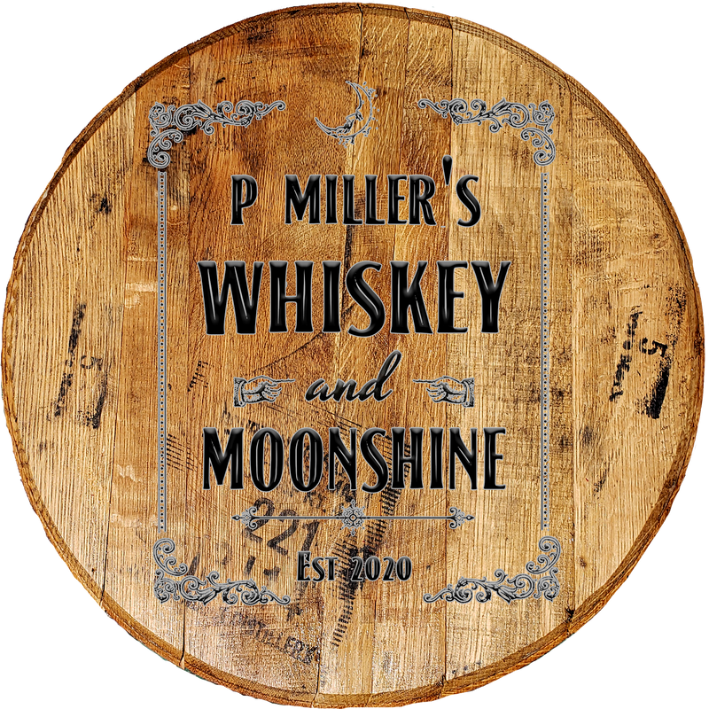 Whiskey & Moonshine Retro Vintage Label - Custom Barrel Head Bar Sign - Craft Bar Signs
