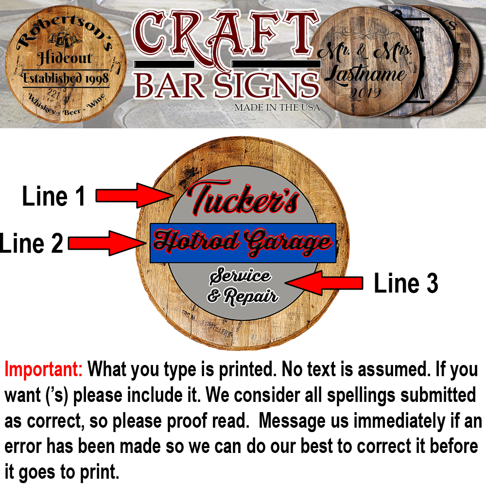 Craft Bar Signs | Mechanic Service Personalized Man Cave Wall Decor - Personalization Guide