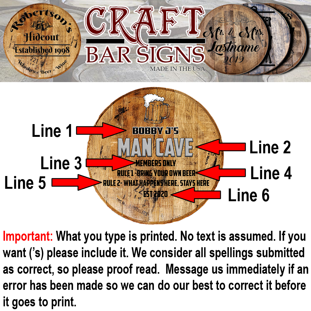 Craft Bar Signs | Man Cave Member Rules Personalized Man Cave Bar Sign - Personalization Guide