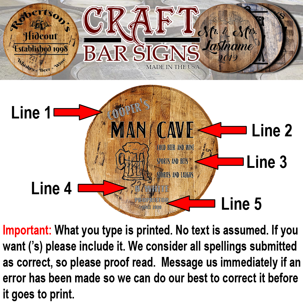 Craft Bar Signs | Man Cave Beer Mug Personalized Man Cave Bar Sign - Personalization Guide