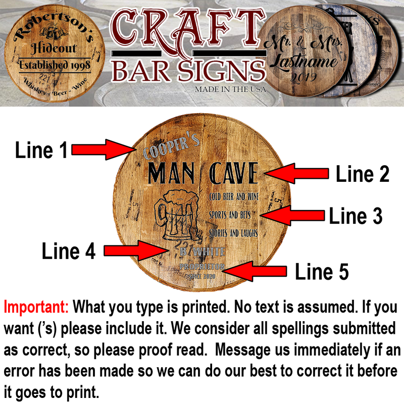 Craft Bar Signs | Man Cave Beer Mug Personalized Man Cave Bar Sign - Personalization Guide