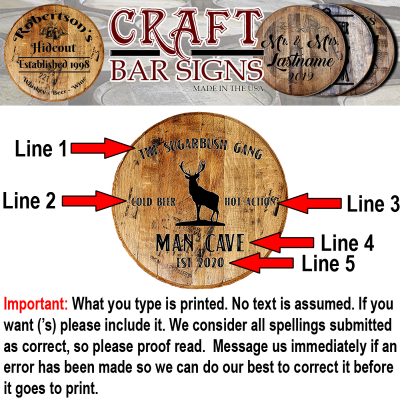 Craft Bar Signs | Buck Personalized Man Cave Bar Sign - Personalization Guide