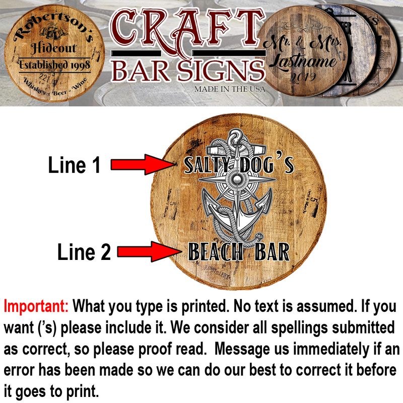 Craft Bar Signs | Anchor Beach Bar Personalized Nautical Bar Sign - Personalization Guide