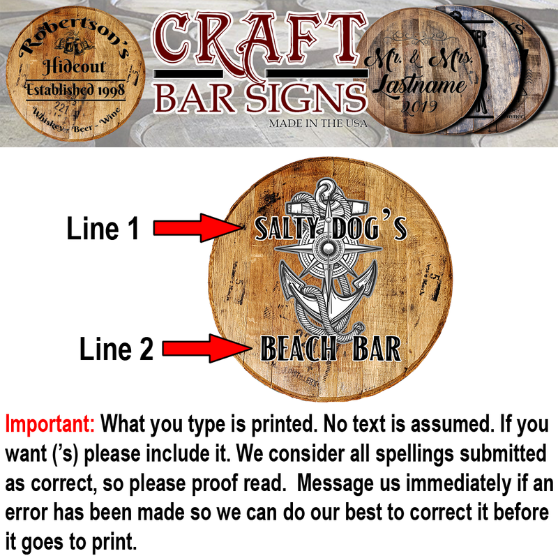 Craft Bar Signs | Anchor Beach Bar Personalized Nautical Bar Sign