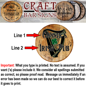Craft Bar Signs | Irish Pub Shamrock Harp Personalized Irish Bar Sign - Personalization Guide