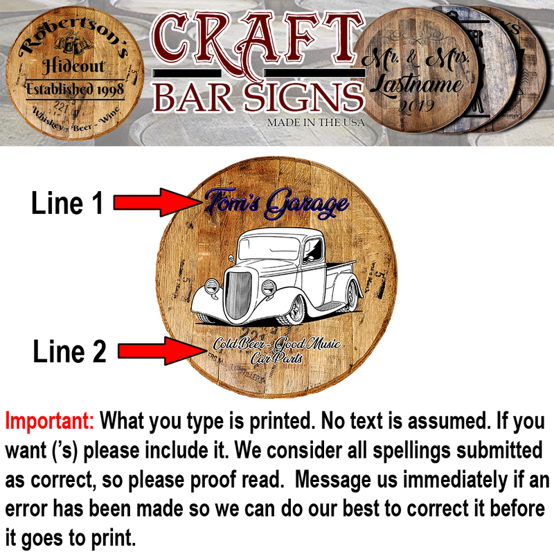 Craft Bar Signs | Hotrod Truck Garage Personalized Man Cave Wall Decor - Personalization Guide