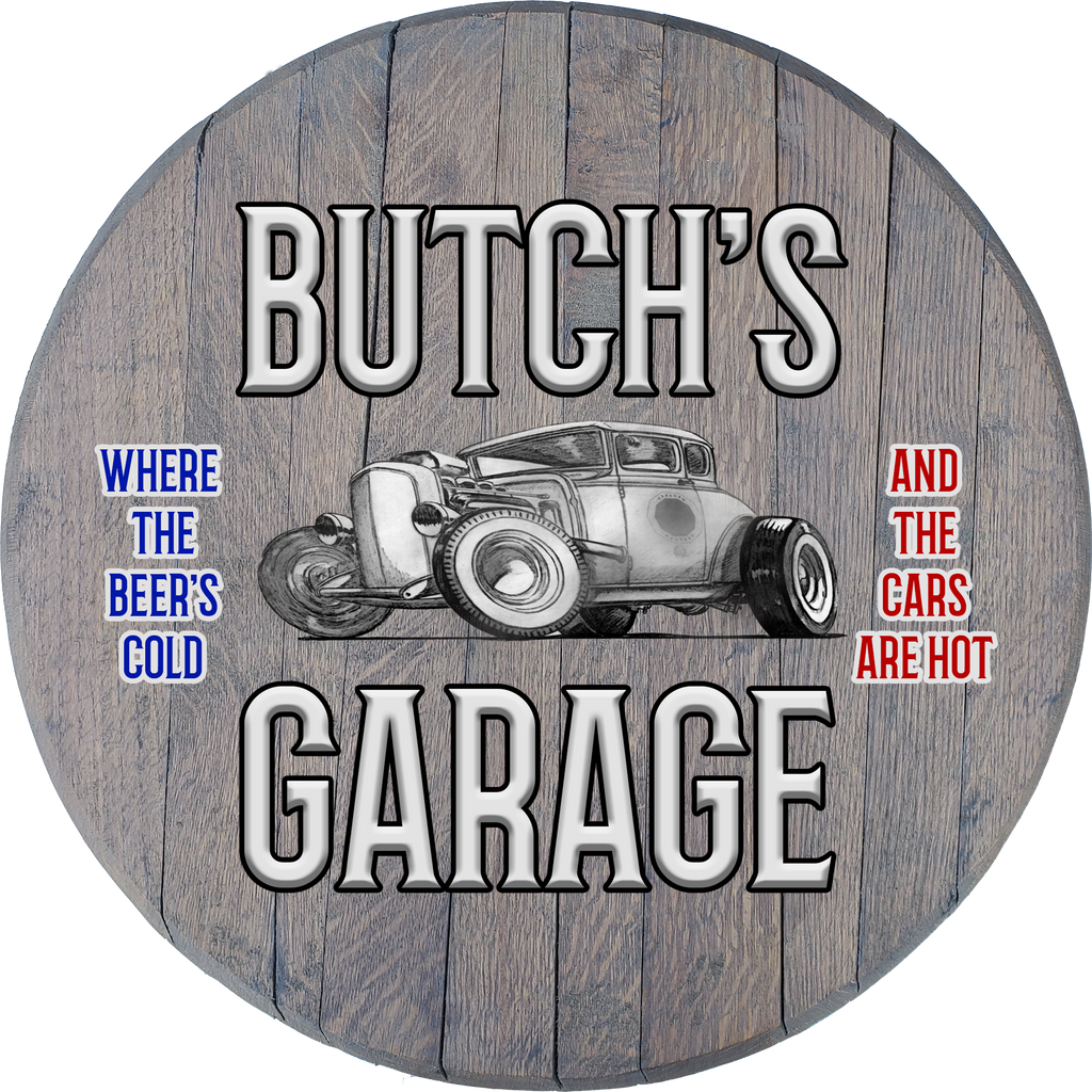 Craft Bar Signs | Hotrod Garage Personalized Man Cave Wall Decor - Gray, White Text