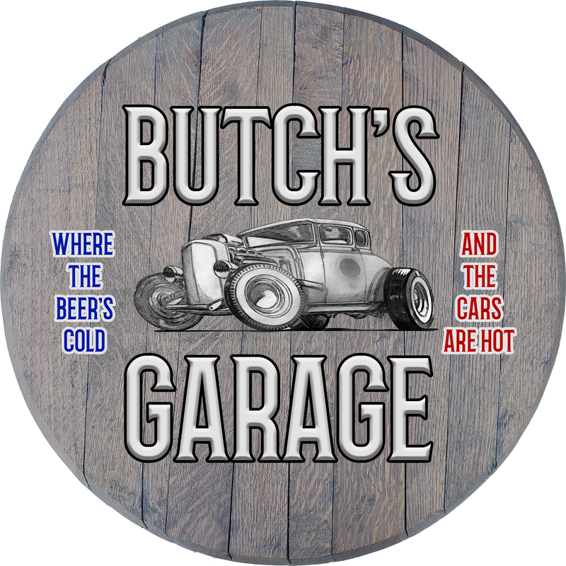 Craft Bar Signs | Hotrod Garage Personalized Man Cave Wall Decor - Gray, White Text