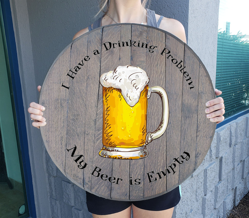 Craft Bar Signs | Drinking Problem Beer is Empty Bar Wall Decor - Gray