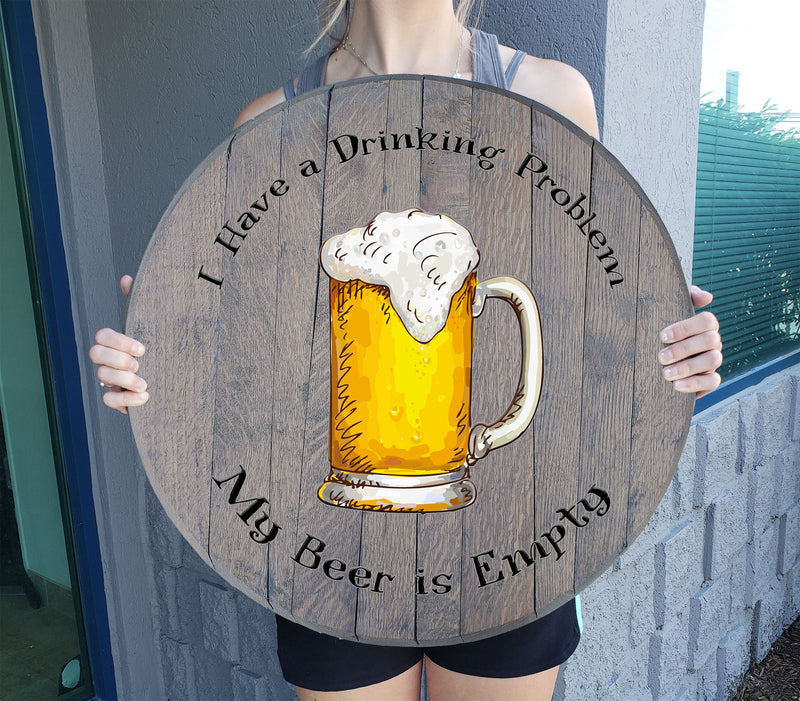 Craft Bar Signs | Drinking Problem Beer is Empty Bar Wall Decor - Gray