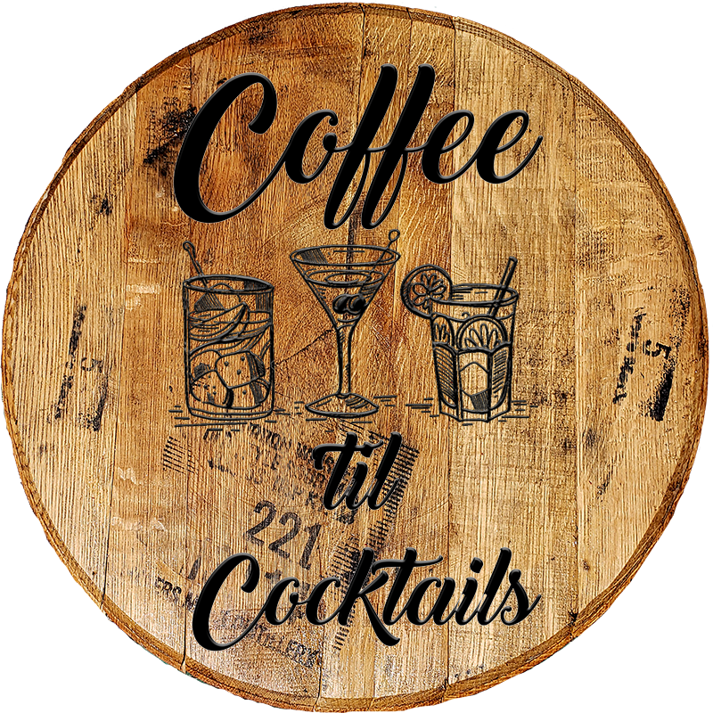Rustic Home Wall Decor - Coffee 'til Cocktails - Funny Kitchen or Bar Barrel Head Sign - Craft Bar Signs