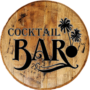 Barrel Head Sign - Cocktail Bar - Palm Tree Design for Home Bar or Man Cave - Craft Bar Signs