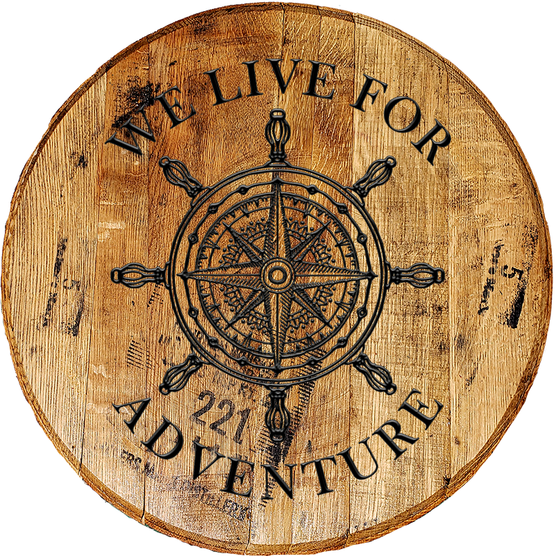 Rustic Home Wall Decor - We Live For Adventure - Nautical Travel Barrel Head Sign - Craft Bar Signs