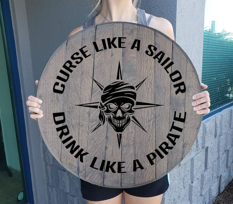 Craft Bar Signs | Curse Drink Like a Pirate Nautical Bar Wall Decor - Gray