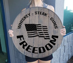 Craft Bar Signs | Whiskey Steak Guns Freedom Patriotic Bar Sign - Gray