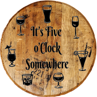 Craft Bar Signs | Five O'Clock Somewhere Drink Clock Bar Wall Decor - Brown