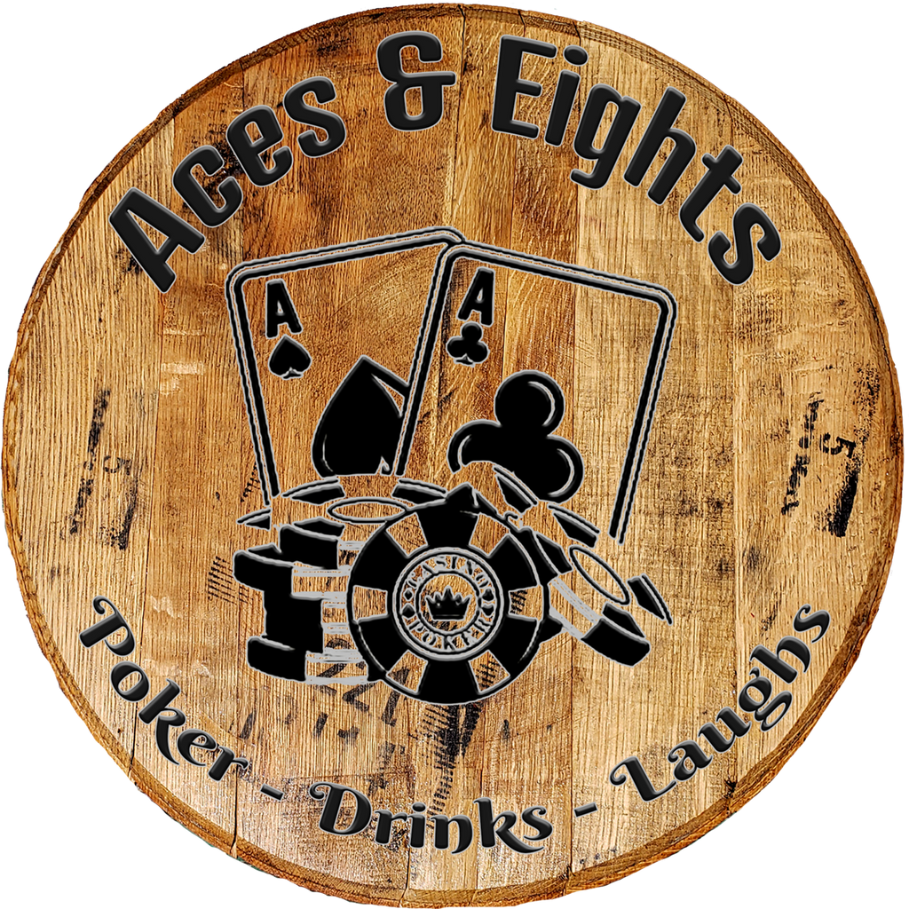 Rustic Decor Barrel Head Sign - Aces & Eights Poker Drinks Laughs - Game or Poker Room Sign - Craft Bar Signs