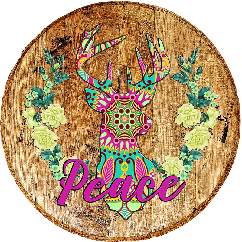 Rustic Home Wall Decor - Peace Deer Mount with Flowers - Psychedelic Living Room Sentiment Wall Art - Craft Bar Signs
