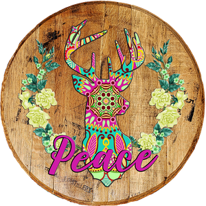 Rustic Home Wall Decor - Peace Deer Mount with Flowers - Psychedelic Living Room Sentiment Wall Art - Craft Bar Signs