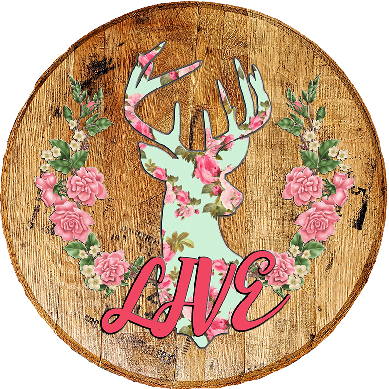 Rustic Home Wall Decor - LIVE Deer Mount with Flowers - Living Room Sentiment Wall Art - Craft Bar Signs