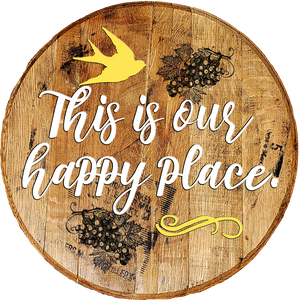 Rustic Home Wall Decor - This is Our Happy Place - Birds and Grapes Living Room or Kitchen Art - Craft Bar Signs