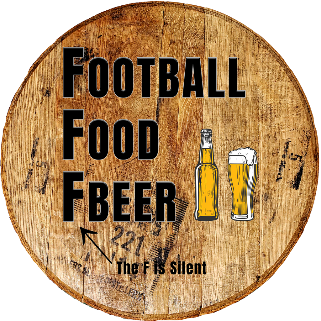Football, Food, Fbeer Man Cave Bar Sign - Custom Barrel Head - Brown