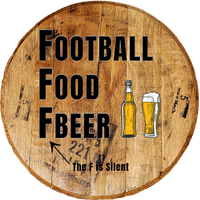 Football, Food, Fbeer Man Cave Bar Sign - Custom Barrel Head - Brown