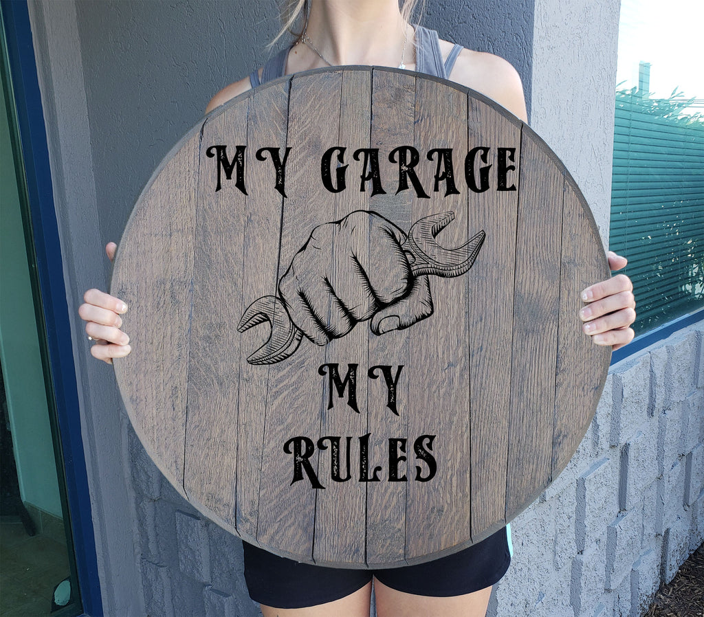 Craft Bar Signs | My Garage My Rules Man Cave Wall Decor - Gray