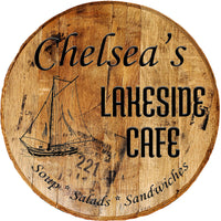 Waterfront Cafe Personalized Beach Restaurant Sign - Custom Barrel Head