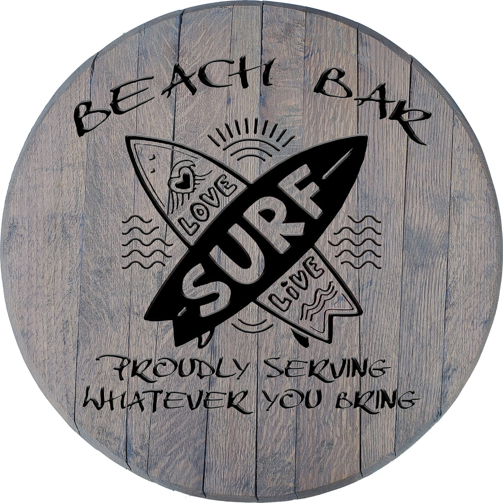Surf Board Personalized Beach Bar Sign - Custom Barrel Head