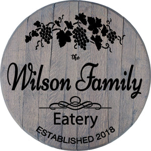 Family Eatery Personalized Rustic Kitchen Sign- Custom Barrel Head
