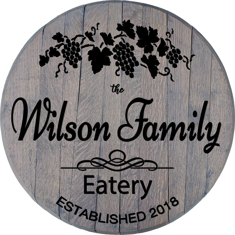 Family Eatery Personalized Rustic Kitchen Sign- Custom Barrel Head