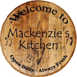 Kitchen Name Personalized Rustic Kitchen Sign - Custom Barrel Head
