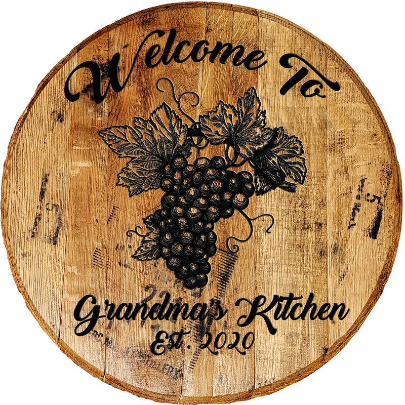 Craft Bar Signs | Wine Grapes Personalized Rustic Kitchen Sign - Brown