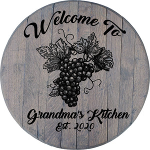 Craft Bar Signs | Wine Grapes Personalized Rustic Kitchen Sign - Gray