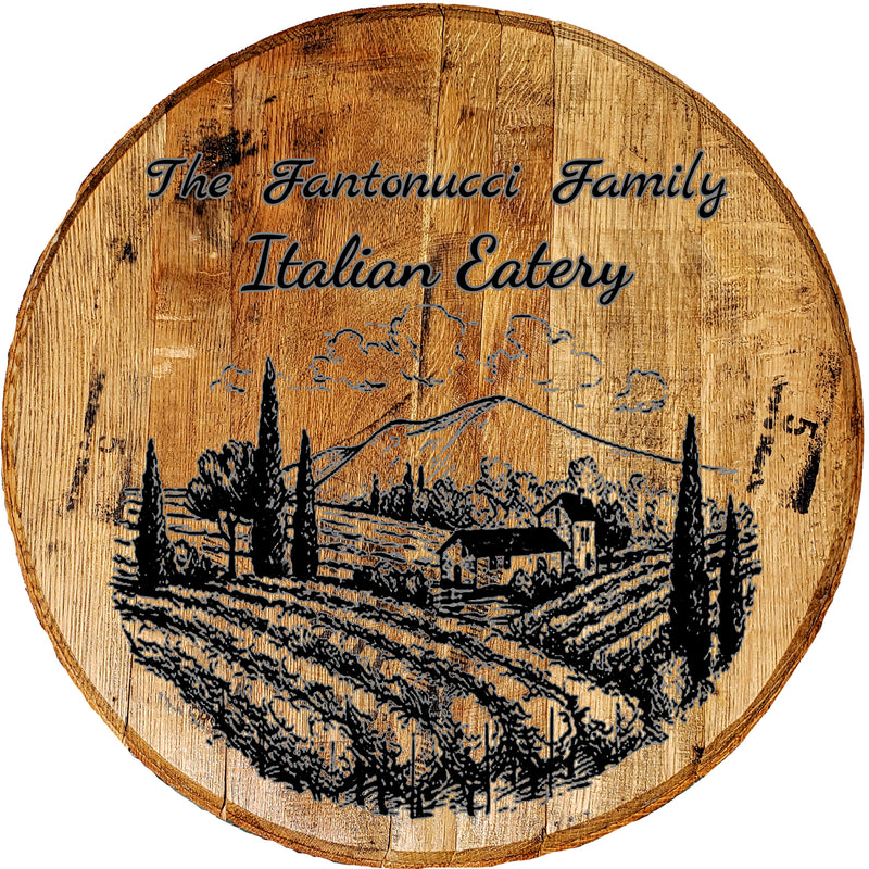 Italian Countryside Eatery Personalized Kitchen Sign - Custom Barrel Head