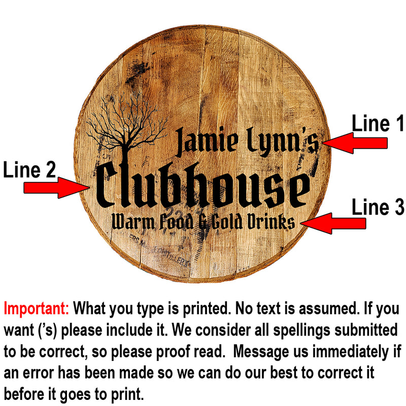 Craft Bar Signs | Clubhouse Tree Personalized Bar Sign - Personalization Guide