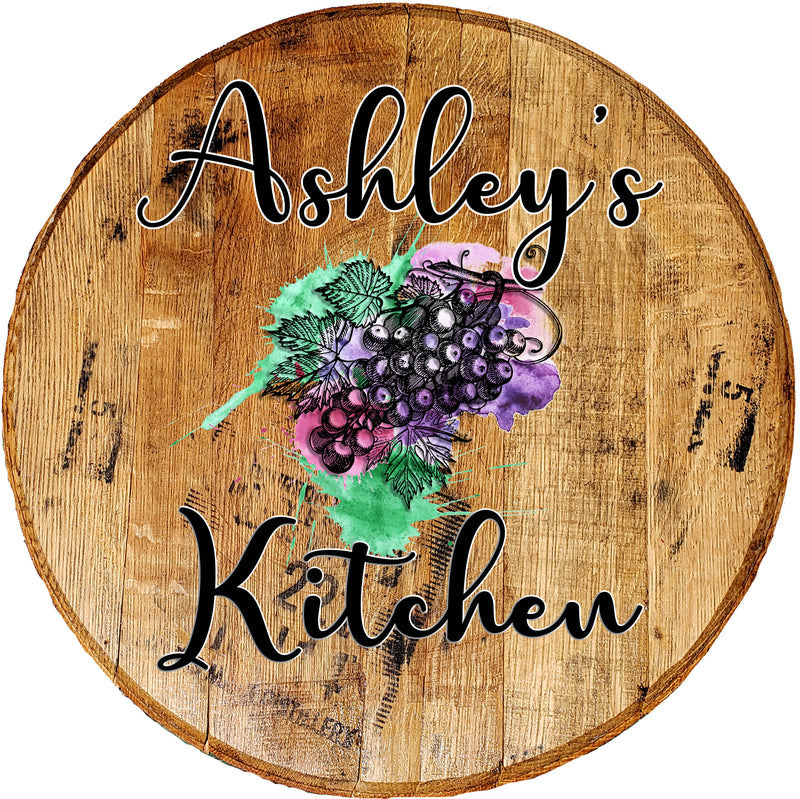 Craft Bar Signs | Watercolor Grapes Personalized Rustic Kitchen Sign - Brown