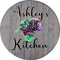 Craft Bar Signs | Watercolor Grapes Personalized Rustic Kitchen Sign - Gray